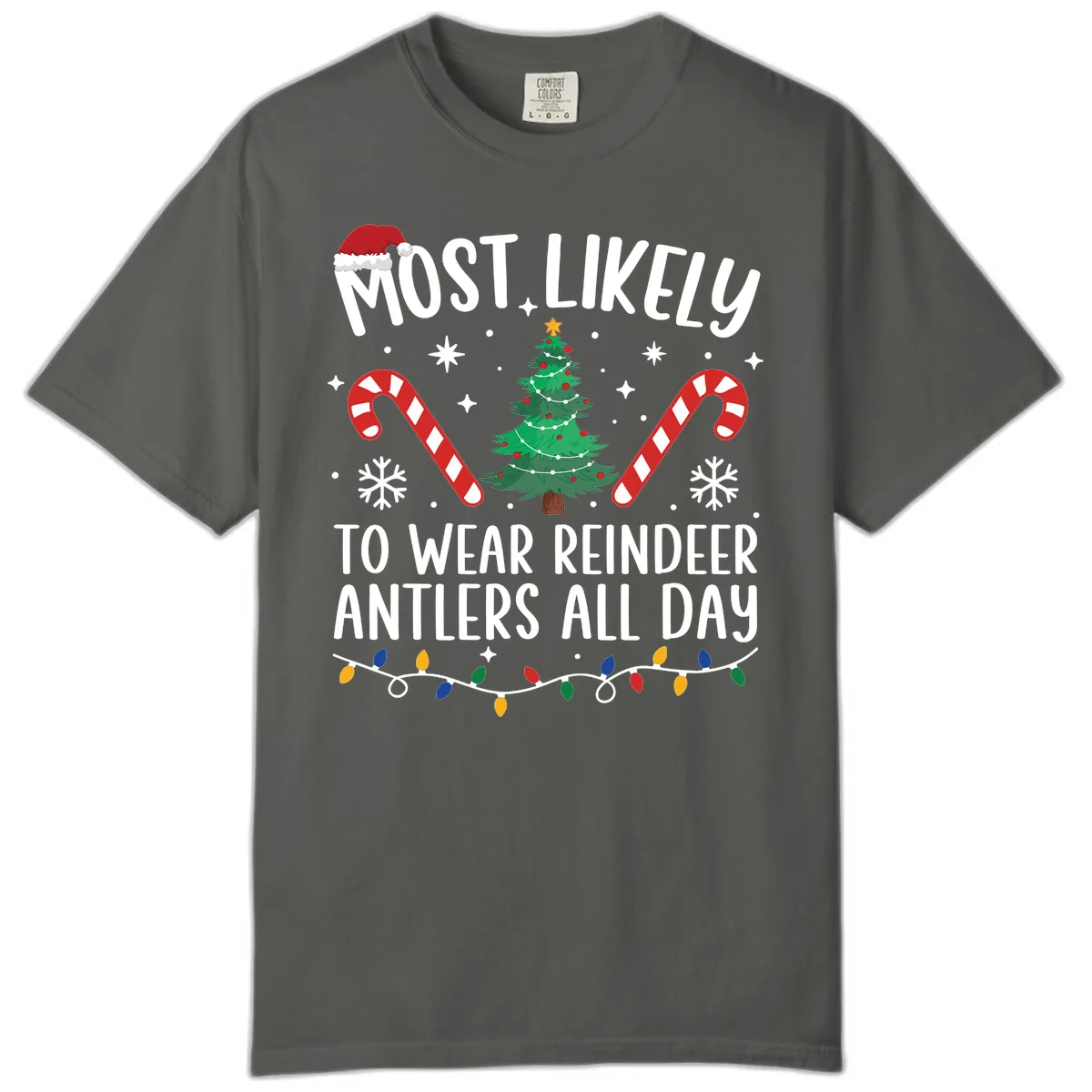 Most Likely To Wear Reindeer Antlers All Day Comfort Color in Pepper
